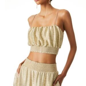 Alice + Olivia Wendee Ruched Gold Sparkle Back Zip Sleeveless Party Crop Top